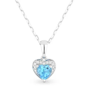 0.65ct Blue Topaz 16"Pendant Necklace in 14K White Gold