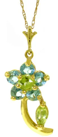 0.87 Carat 14K Solid White Gold Accomplishments Blue Topaz Peridot Necklace