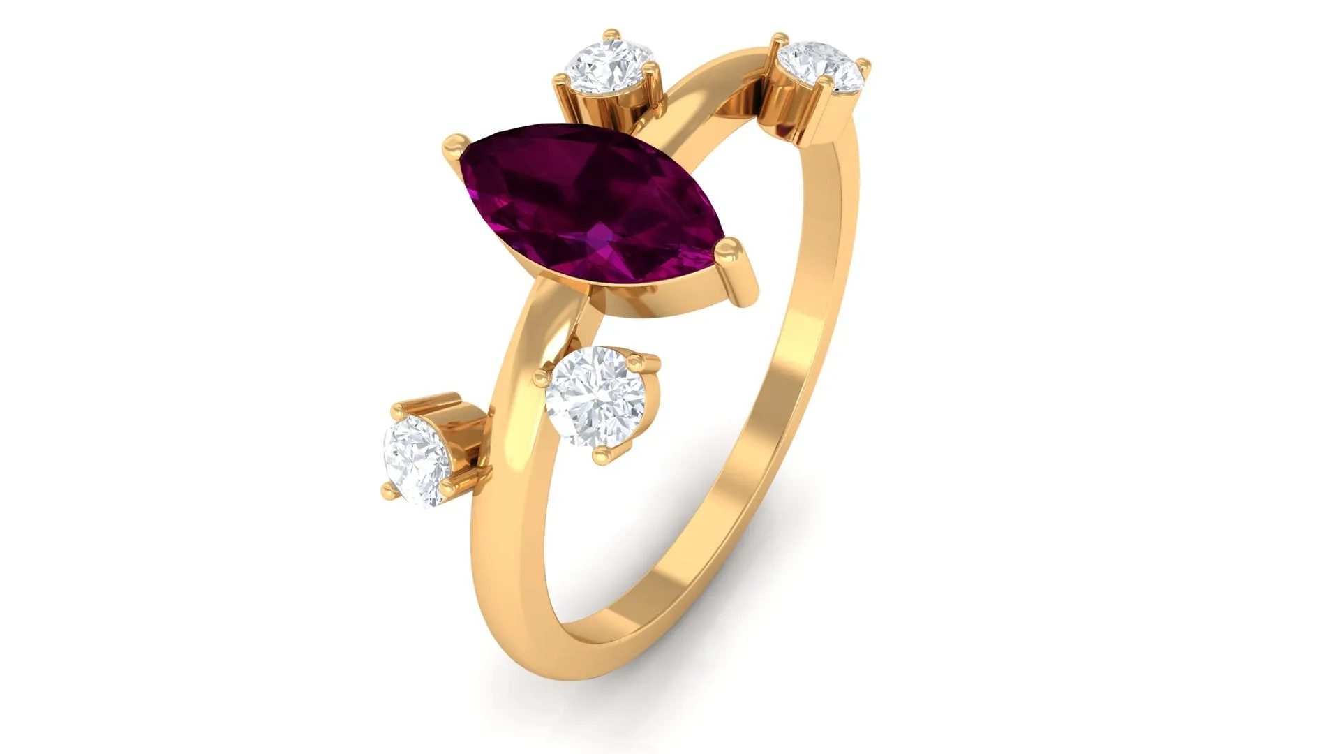 1 CT Marquise Cut Rhodolite Scatter Solitaire Ring with Diamond