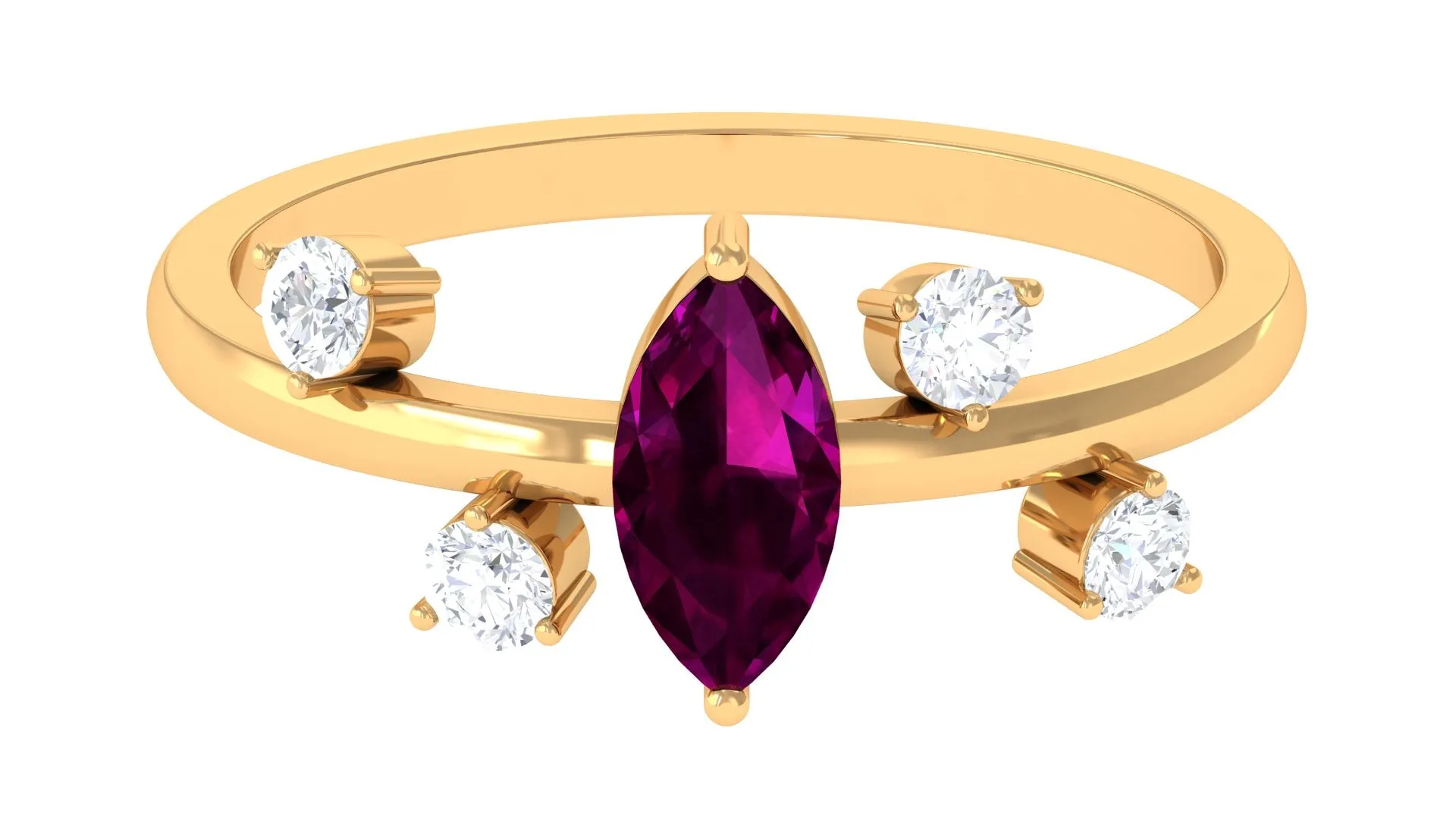 1 CT Marquise Cut Rhodolite Scatter Solitaire Ring with Diamond