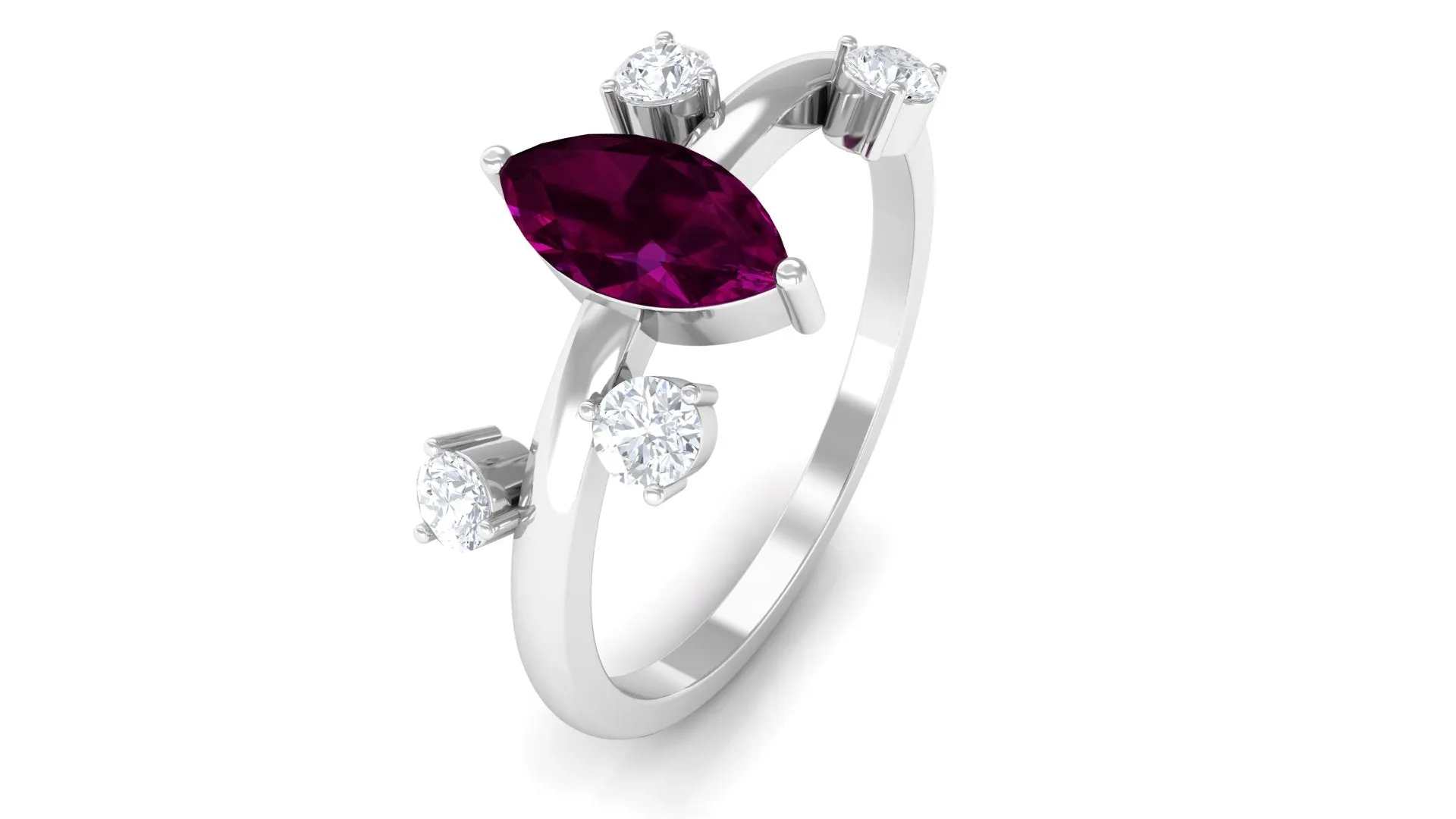 1 CT Marquise Cut Rhodolite Scatter Solitaire Ring with Diamond