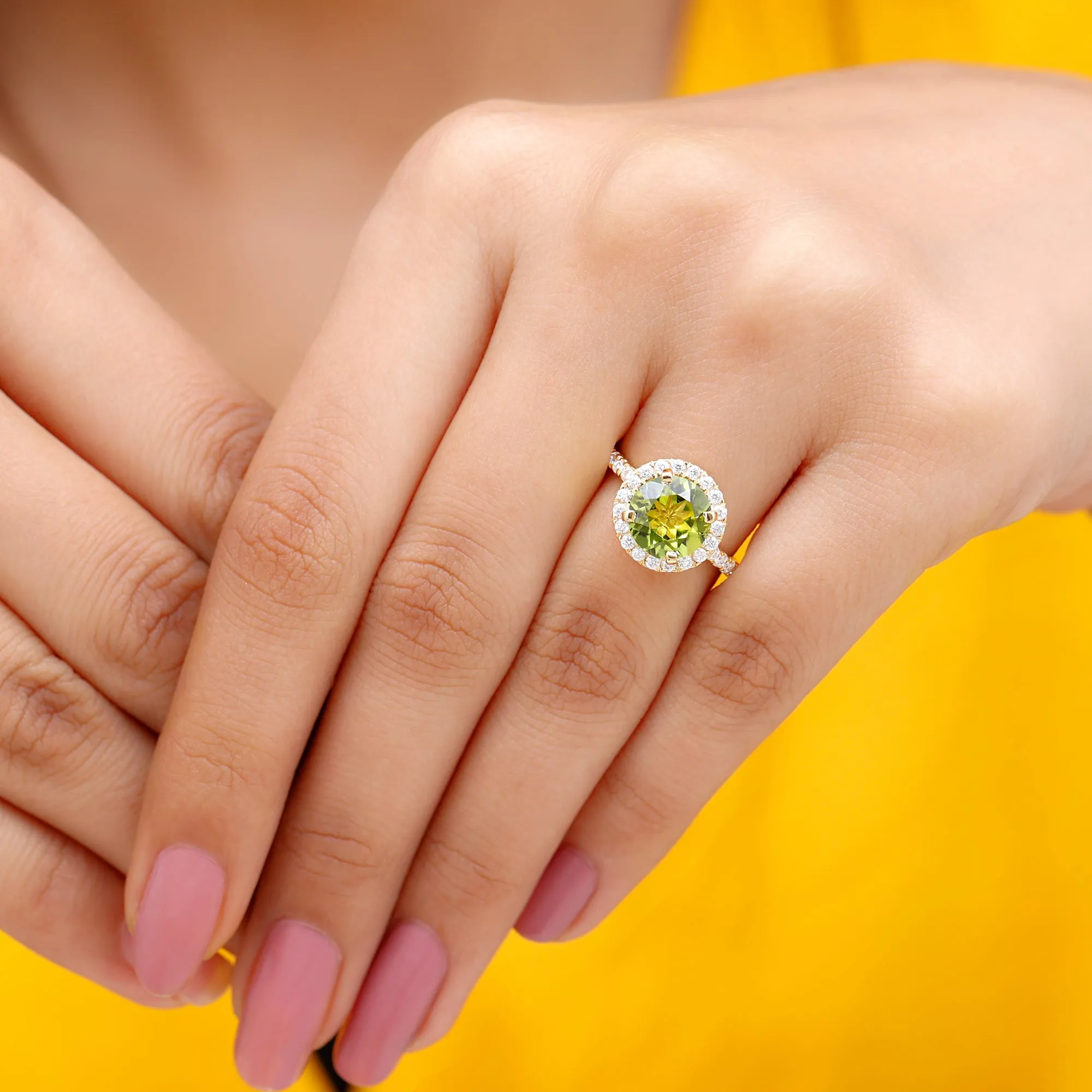 1 CT Peridot Solitaire Ring with Moissanite Accent Ring