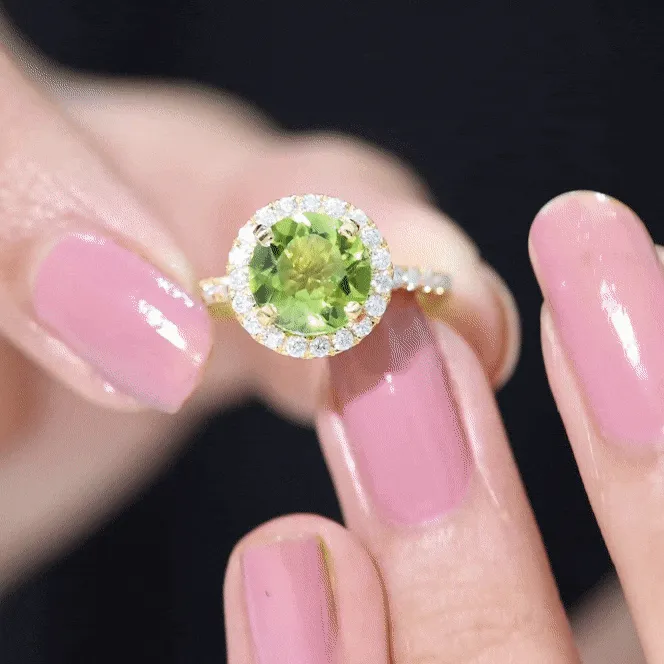 1 CT Peridot Solitaire Ring with Moissanite Accent Ring