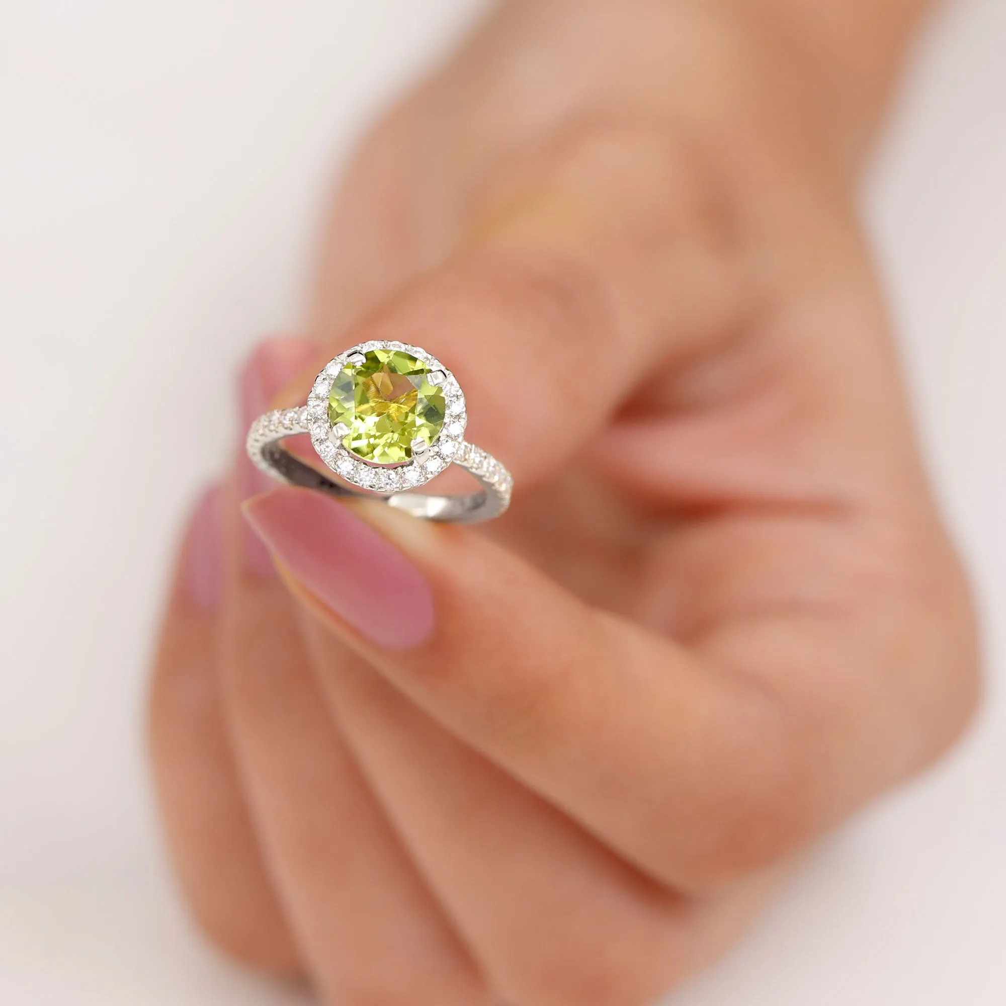 1 CT Peridot Solitaire Ring with Moissanite Accent Ring