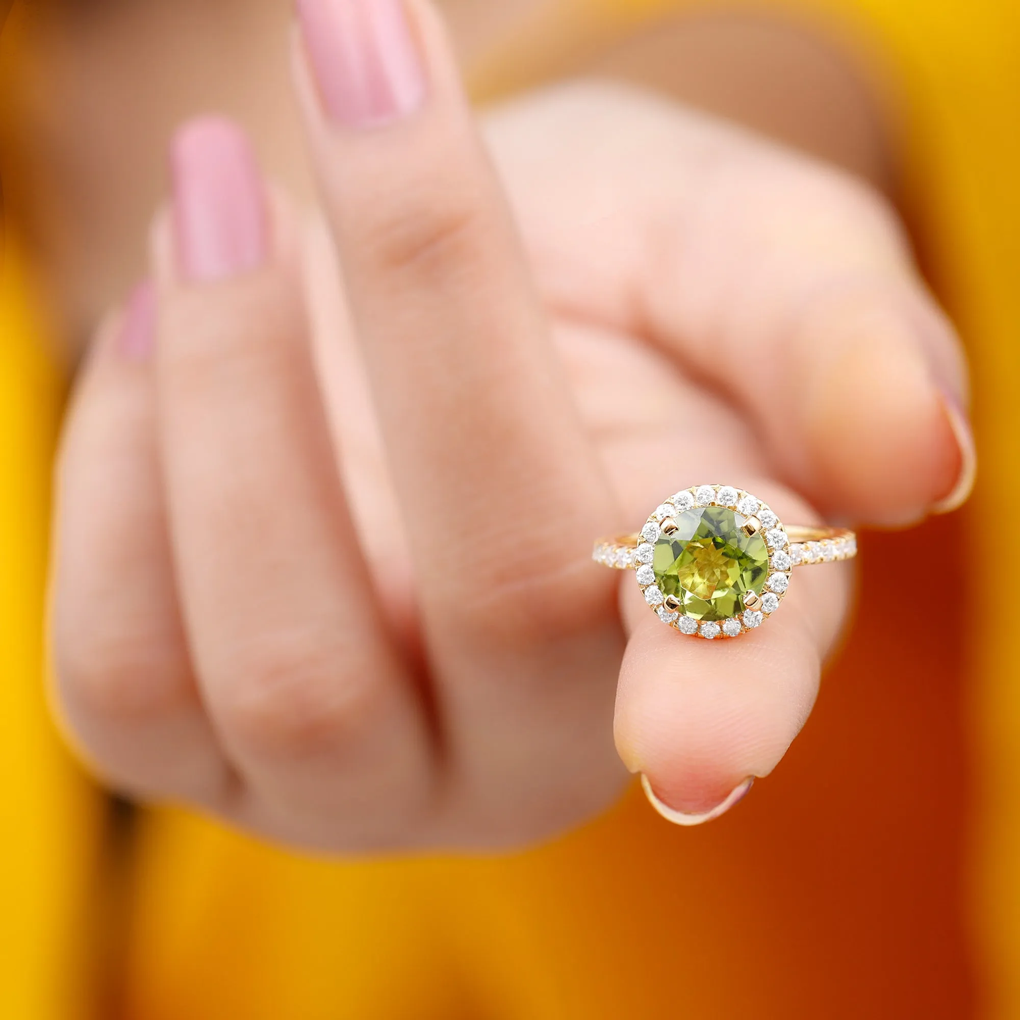 1 CT Peridot Solitaire Ring with Moissanite Accent Ring