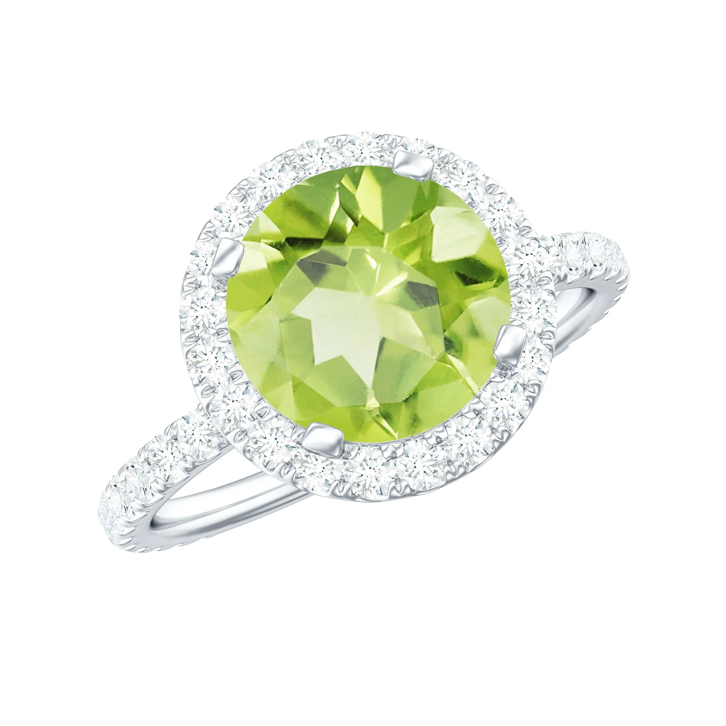 1 CT Peridot Solitaire Ring with Moissanite Accent Ring