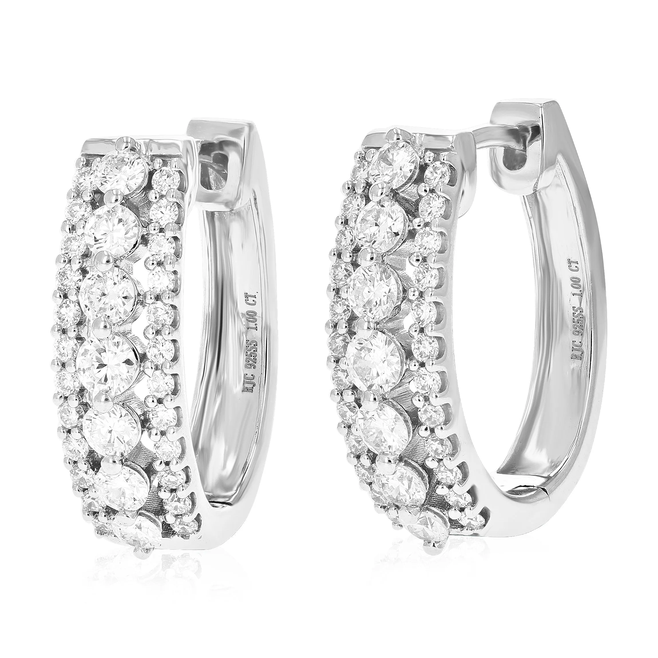 1 cttw 62 Stones Round Lab Grown Diamond Hoop Earrings .925 Sterling Silver Prong Set 3/4 Inch