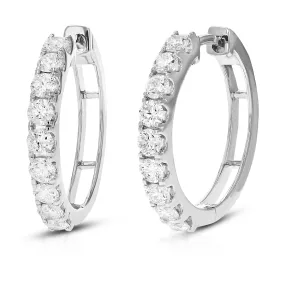 1 cttw Round Cut Lab Grown Diamond Hoop Earrings in .925 Sterling Silver Prong Set 2/3 Inch