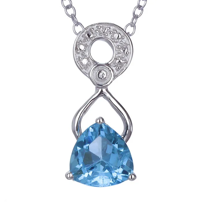 1 cttw Swiss Blue Topaz Pendant Necklace .925 Sterling Silver 7 MM Trillion