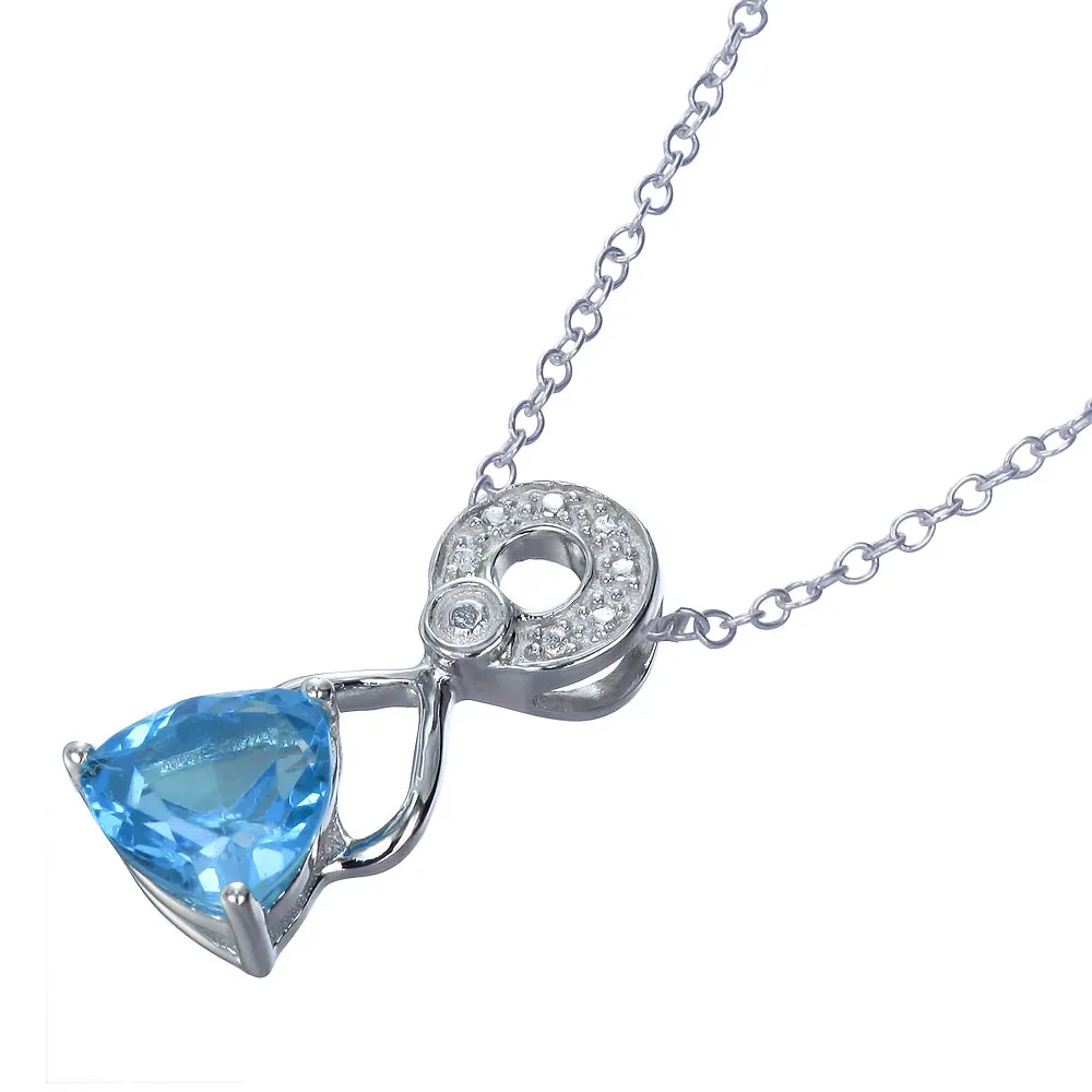 1 cttw Swiss Blue Topaz Pendant Necklace .925 Sterling Silver 7 MM Trillion