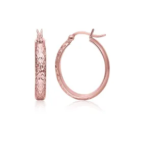 10k Rose Gold Hammered Oval Hoop Earrings