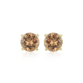 10k Yellow Gold Plated 3 Carat Round Created Champagne Sapphire Stud Earrings