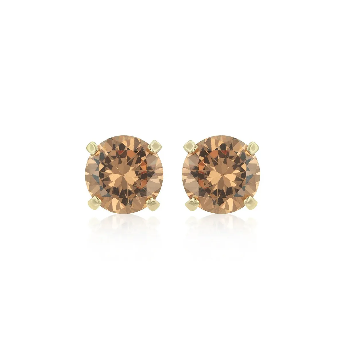 10k Yellow Gold Plated 3 Carat Round Created Champagne Sapphire Stud Earrings