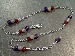 10" - 11" Amethyst, Carnelian, Labradorite, Sterling Silver Anklet