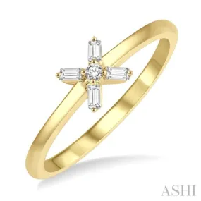 1/10 Ctw Cross Baguette and Round Cut Diamond Petite Fashion Ring in 10K Yellow Gold