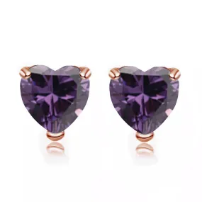 14k Rose Gold Plated 2 Carat Heart Created Amethyst Sapphire Stud Earrings