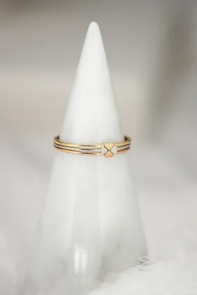 14K Solid Gold Heart Bow Clover Stackable Ring