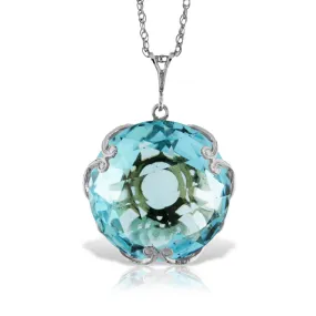 14K Solid White Gold Necklace Round Blue Topaz Gemstone