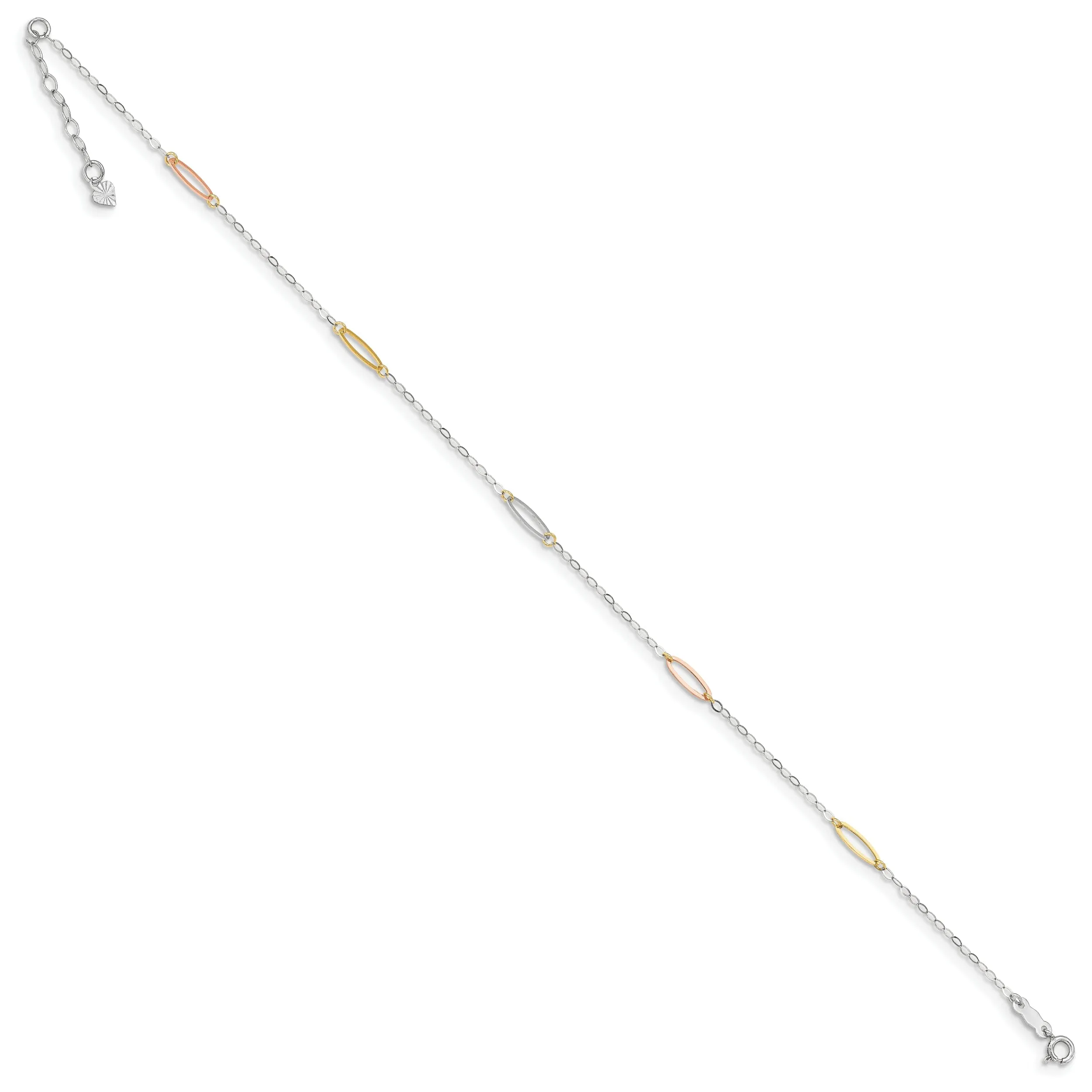 14k Tri-Color Gold Oval Link Anklet