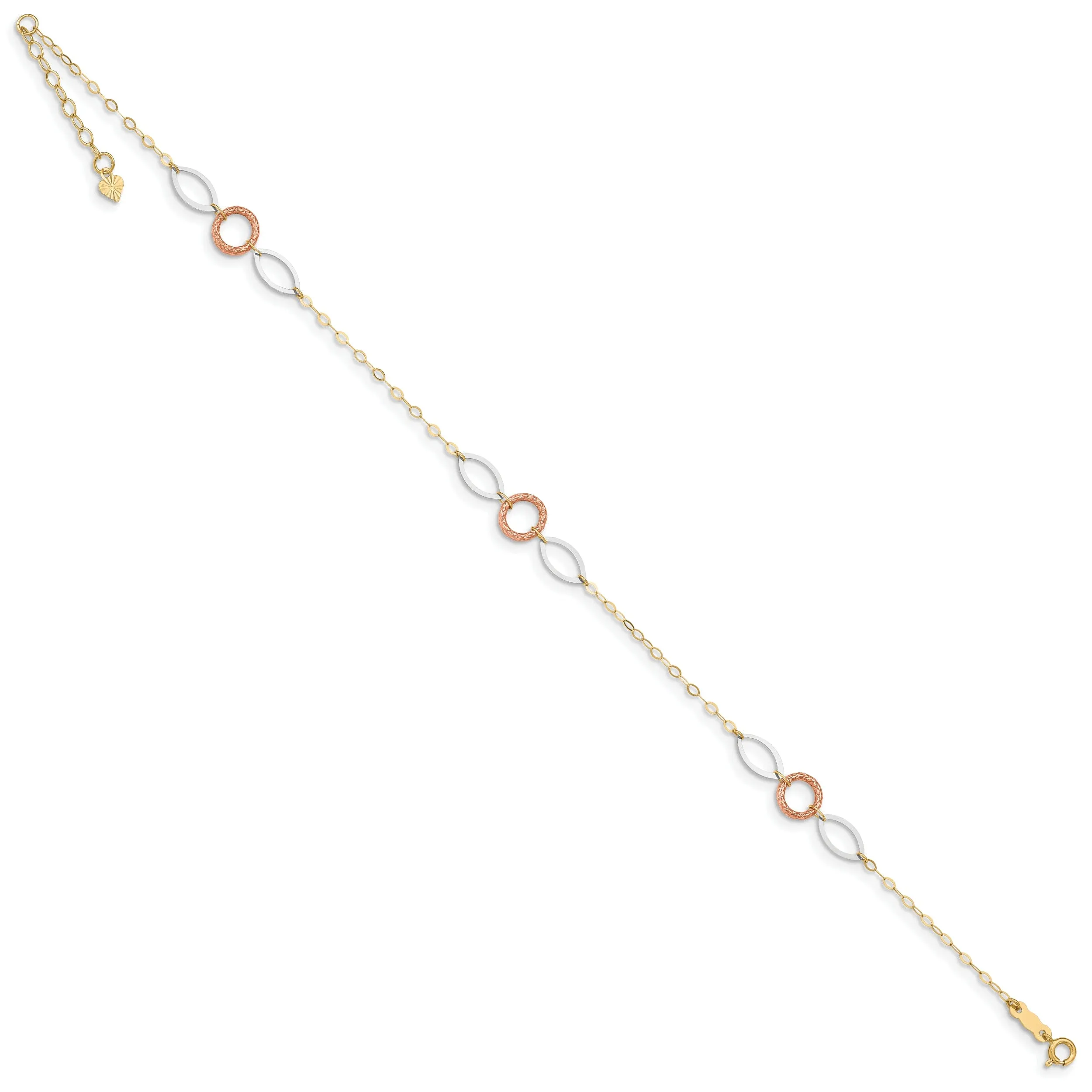 14k Tri-Gold Circle Oval Anklet