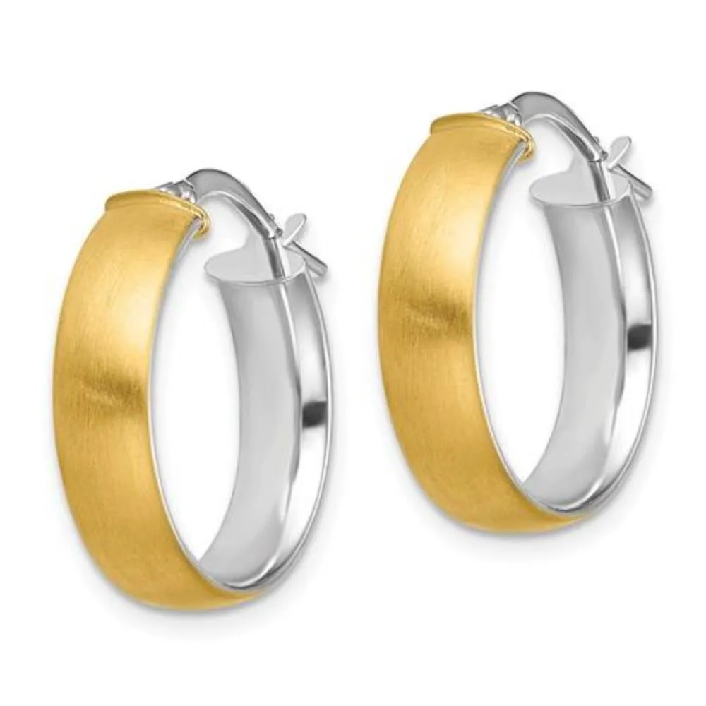 14K TT Gold Satin Finish Hoop Earrings 19.5mm x 4.8mm