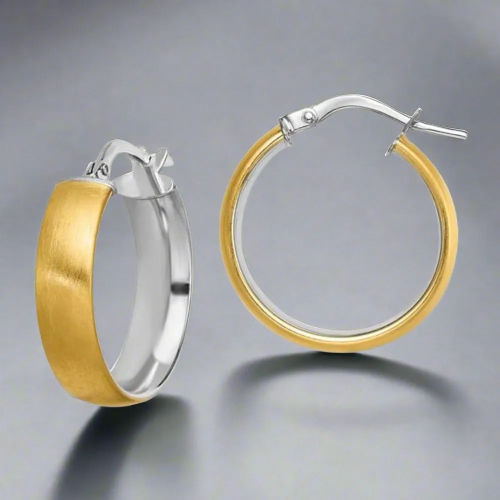 14K TT Gold Satin Finish Hoop Earrings 19.5mm x 4.8mm