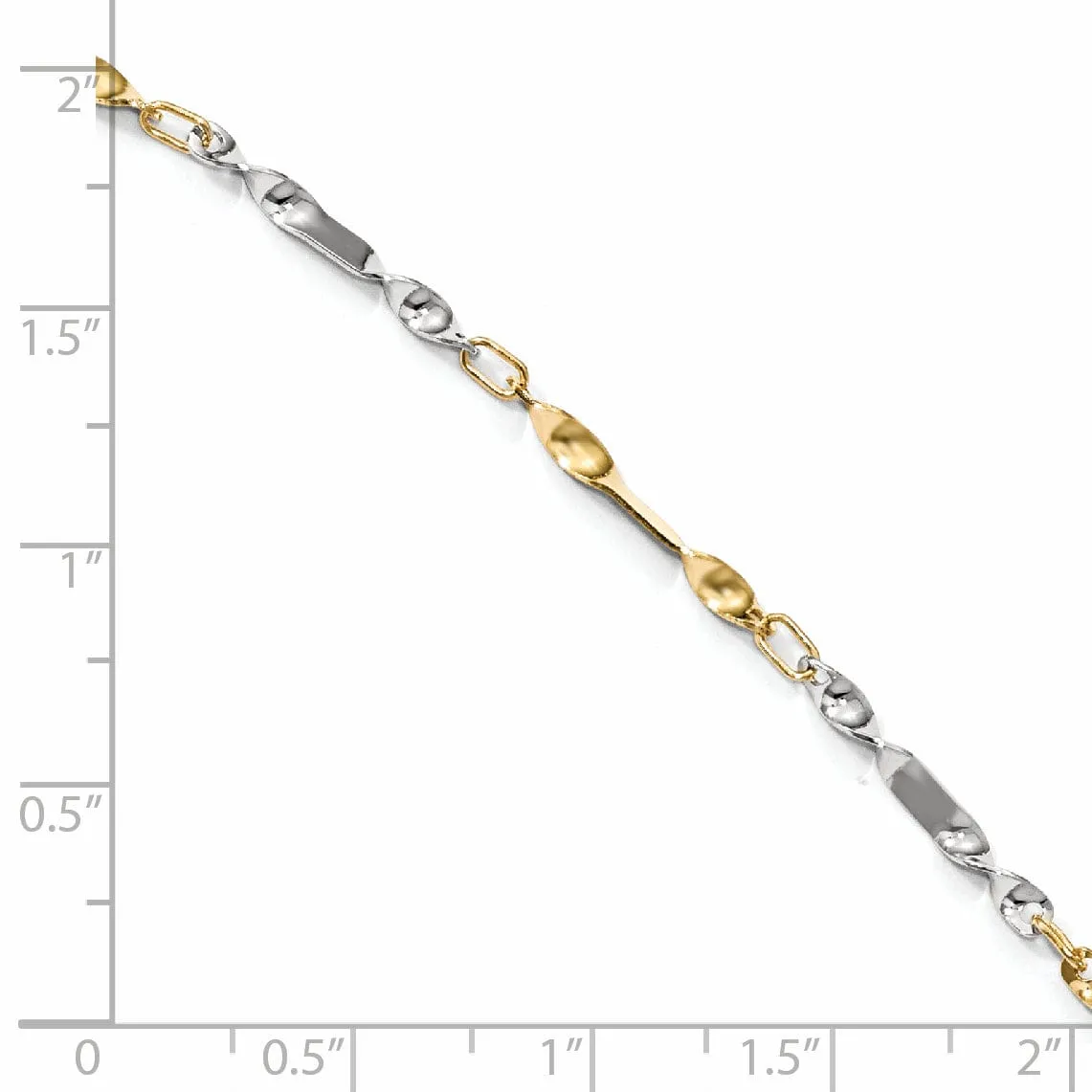 14k Two Tone Gold Polished Twisted Link Anklet