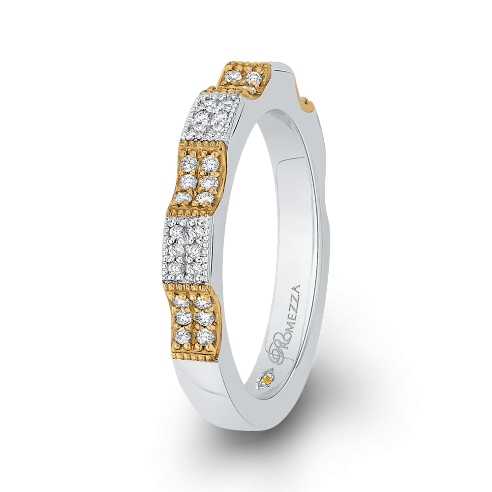 14K Two Tone Gold Round Diamond Half Eternity Wedding Band