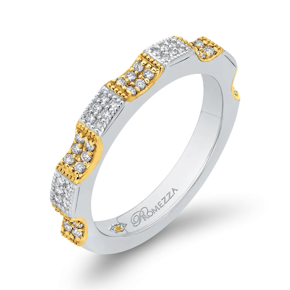 14K Two Tone Gold Round Diamond Half Eternity Wedding Band