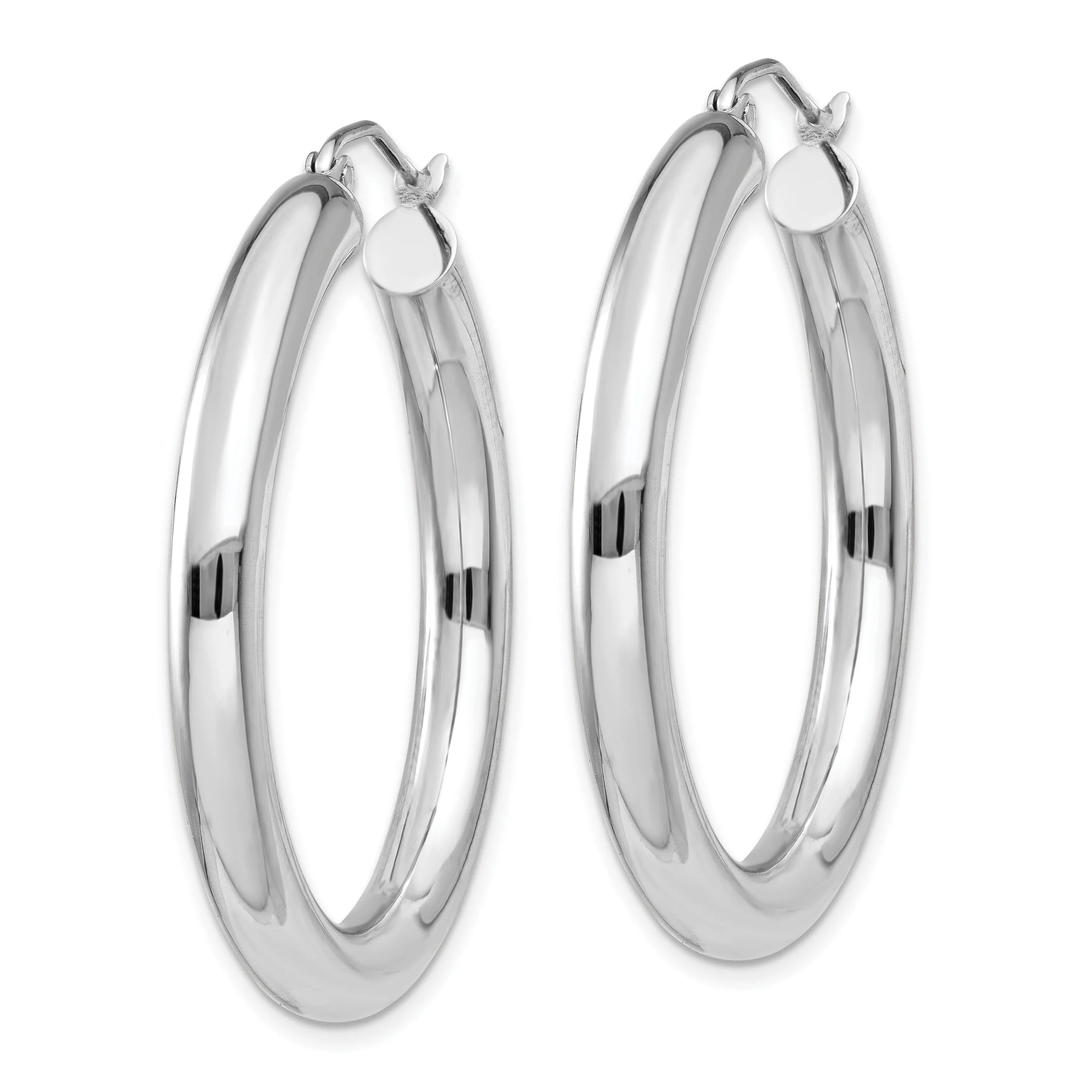 14k White Gold 4MM x 35MM Tube Hoop Earrings