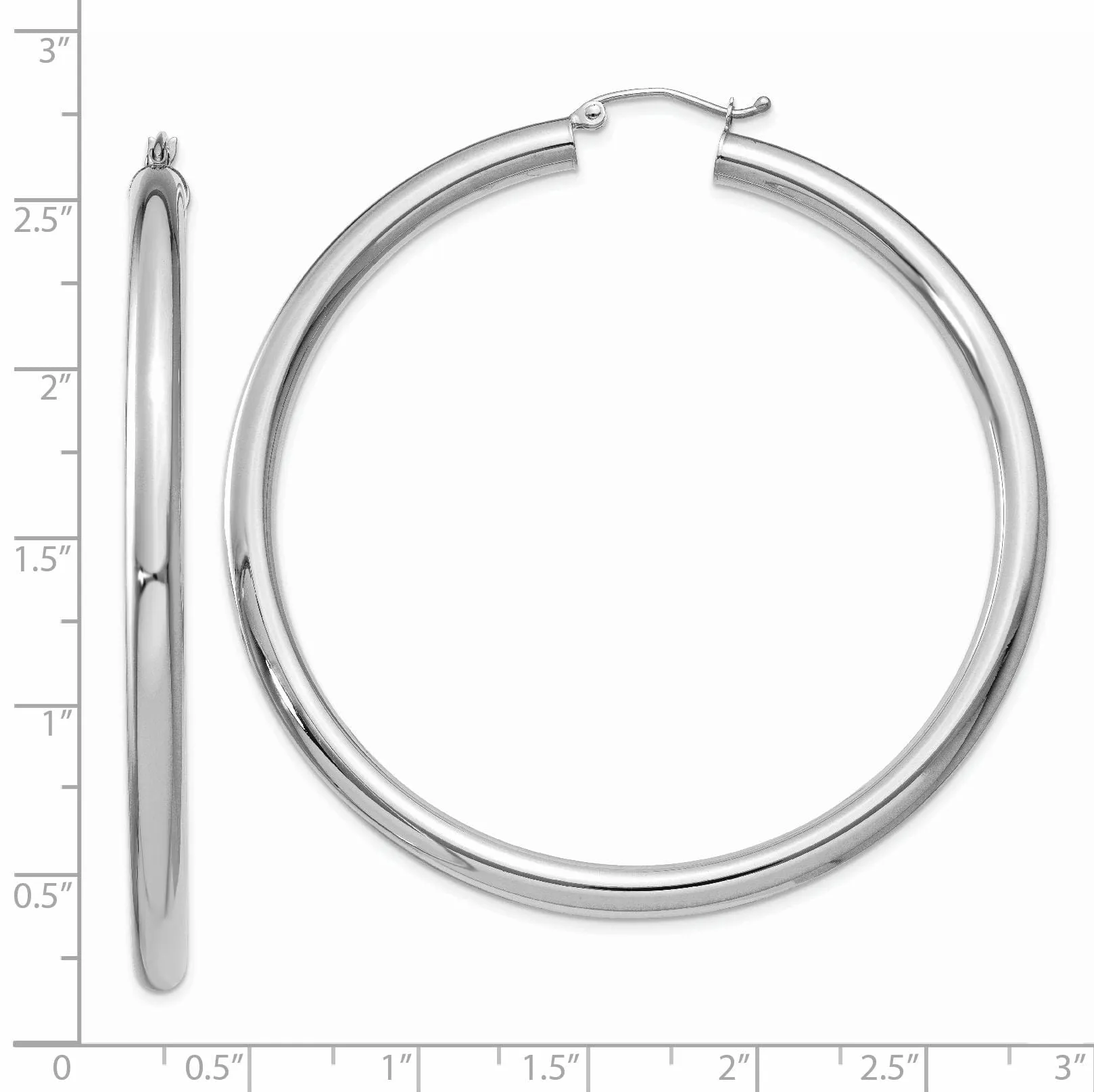 14k White Gold 4MM x 60MM Tube Hoop Earrings