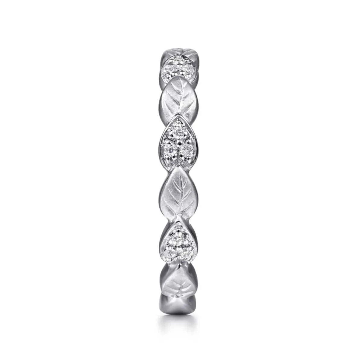 14K White Gold Delicate Leaf Stackable Diamond Band - LR4832W45JJ