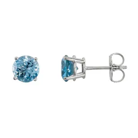 14k White Gold Plated 1/2 Carat Round Created Aquamarine Sapphire Stud Earrings