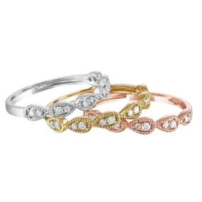 14K White, Rose, or Yellow Milgrain Pear Shape Stackable Ring