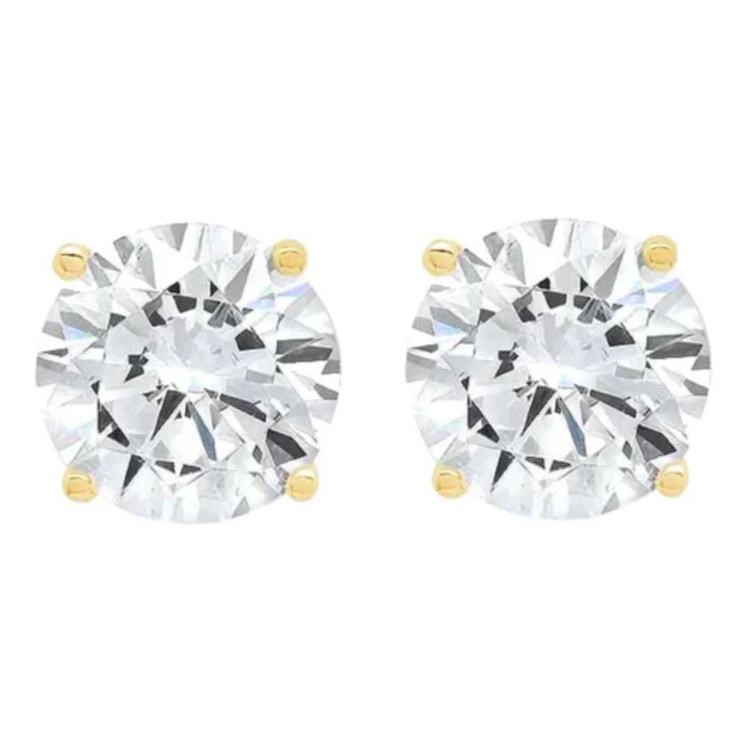 14k Yellow Gold 1/4 Carat Solitaire Created Diamond 2 Pair Round and Princess Stud Earrings