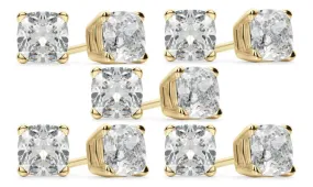 14k Yellow Gold 6mm 1Ct Cushion Cut White Sapphire Set Of Five Stud Earrings Plated