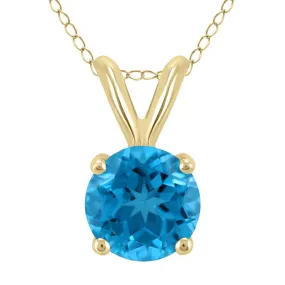 14K Yellow Gold 7Mm Round Blue Topaz Pendant