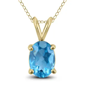 14K Yellow Gold 8X6Mm Oval Blue Topaz Pendant