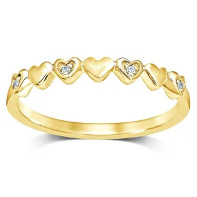 14K Yellow Gold Diamond Accent Little Heart Stackable Band