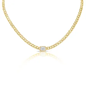 14K Yellow Gold Diamond Center & Curb Link Collar/Choker Necklace