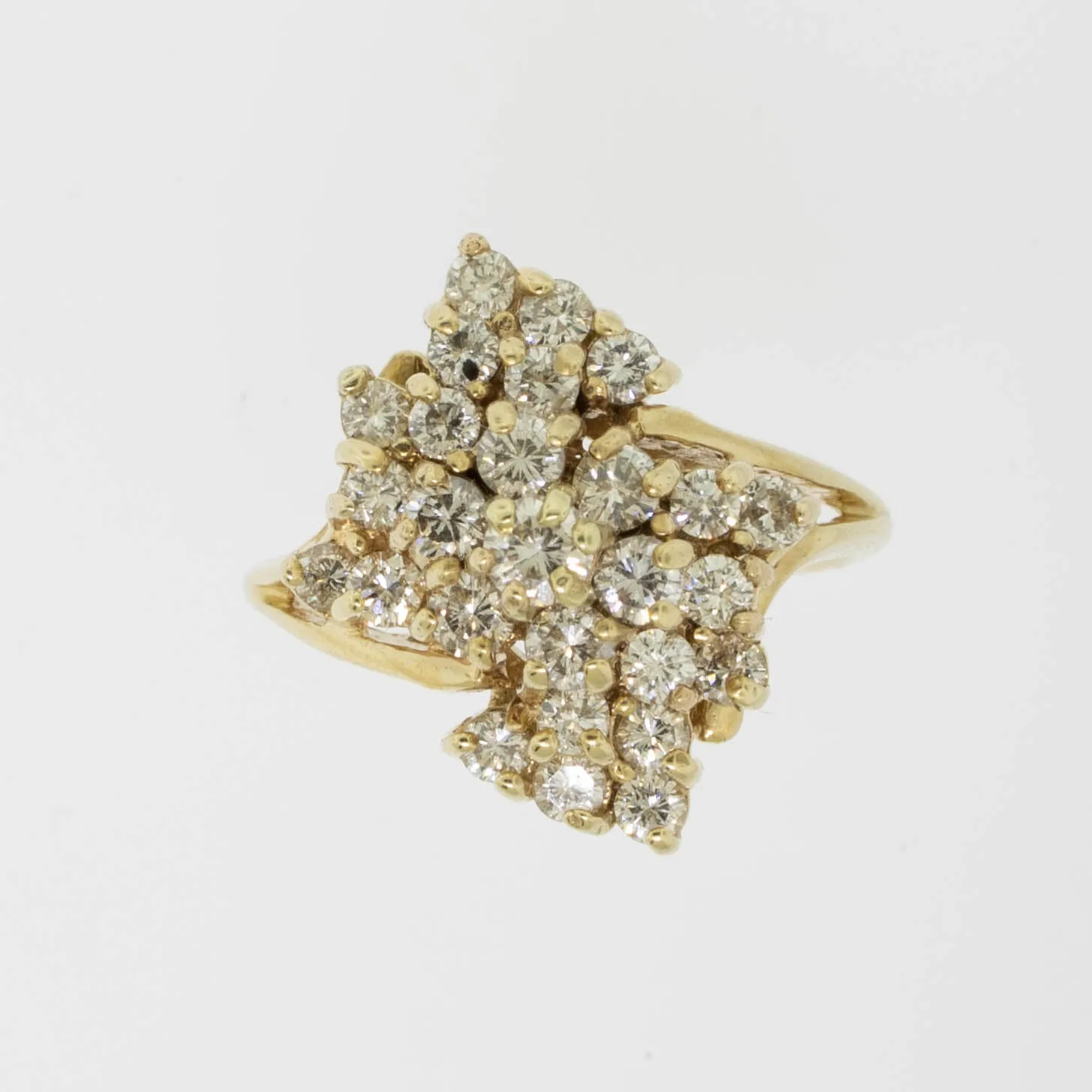 14K Yellow Gold Diamond Cluster Ring 1 CT TW (Size 7-3/8) (Estate Jewelry)