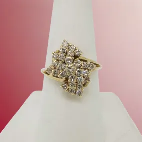 14K Yellow Gold Diamond Cluster Ring 1 CT TW (Size 7-3/8) (Estate Jewelry)