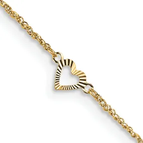 14k Yellow Gold Diamond Cut Hearts with 9 Anklet