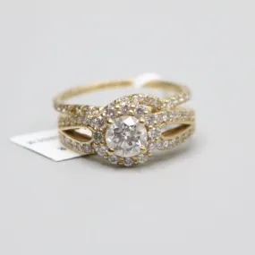 14K Yellow Gold Halo Diamond Wedding Set (Size 6 1/4) (1.42 CTW) (Local Purchase Only)