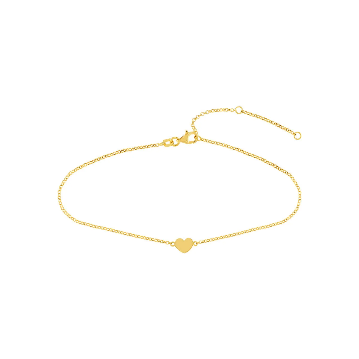 14K Yellow Gold Mini Heart Rolo Chain Anklet