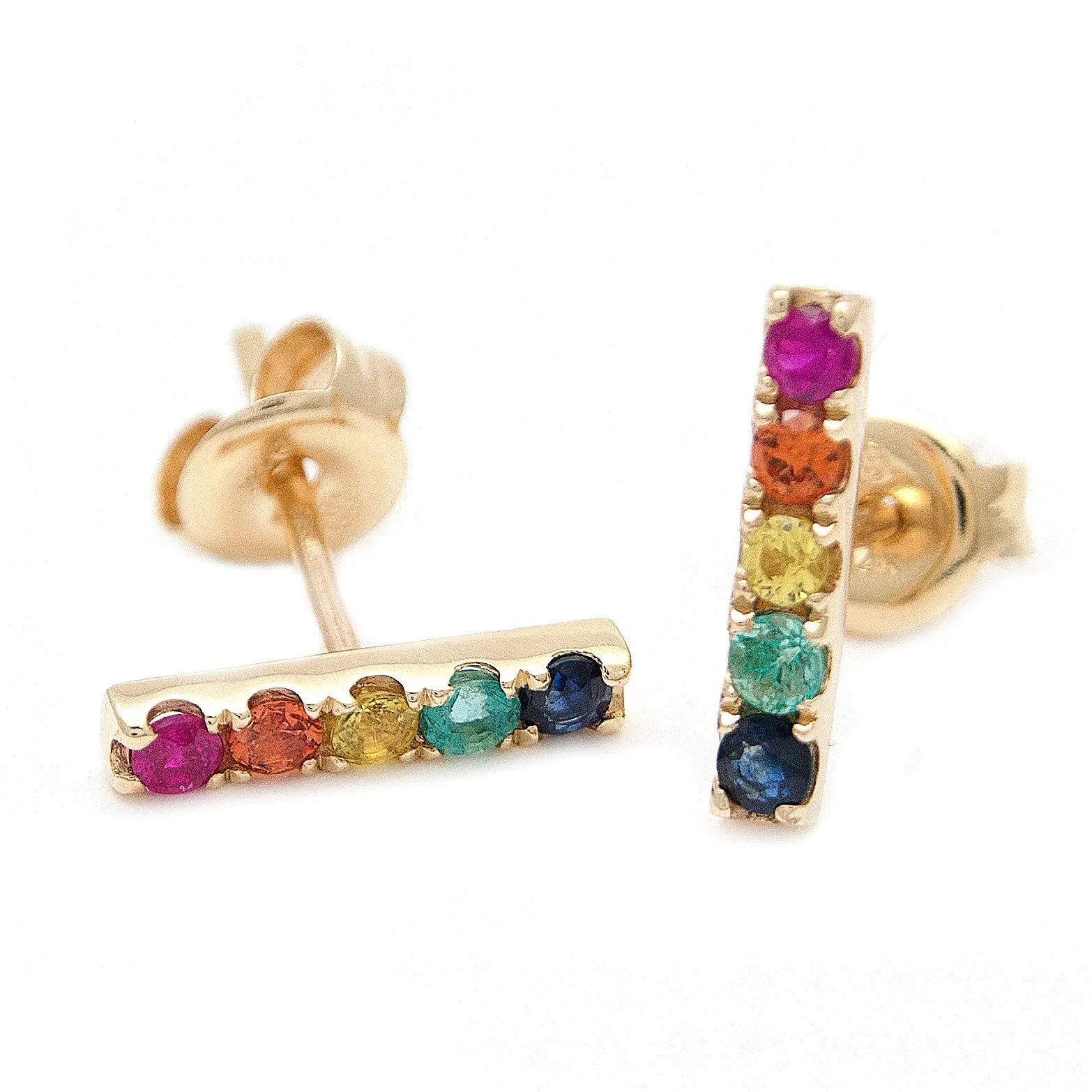 14K Yellow Gold MultiColor Bar Earrings