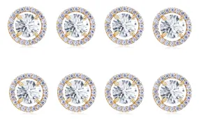 14k Yellow Gold Plated 1/2Ct Round White Sapphire Set Of Four Halo Stud Earrings