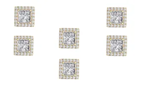 14k Yellow Gold Plated 4Ct Square Cut White Sapphire Set of Three Halo Stud Earrings