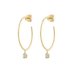 14KT GOLD DIAMOND BEZEL DROP HOOP EARRING