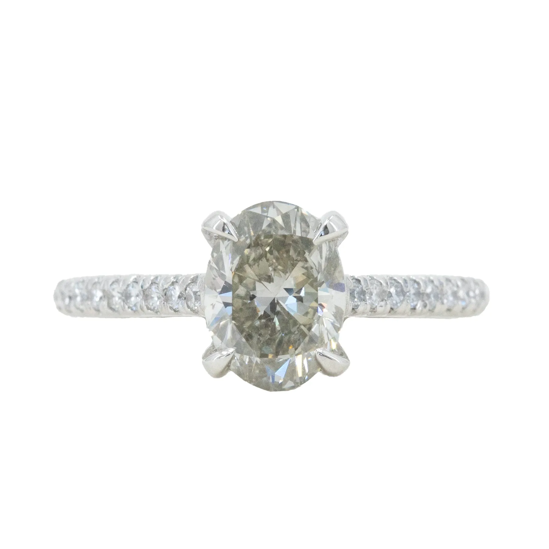 1.50ct Oval Grey Diamond and French Set Diamond Cathedral 4 Prong Solitaire in Platinum